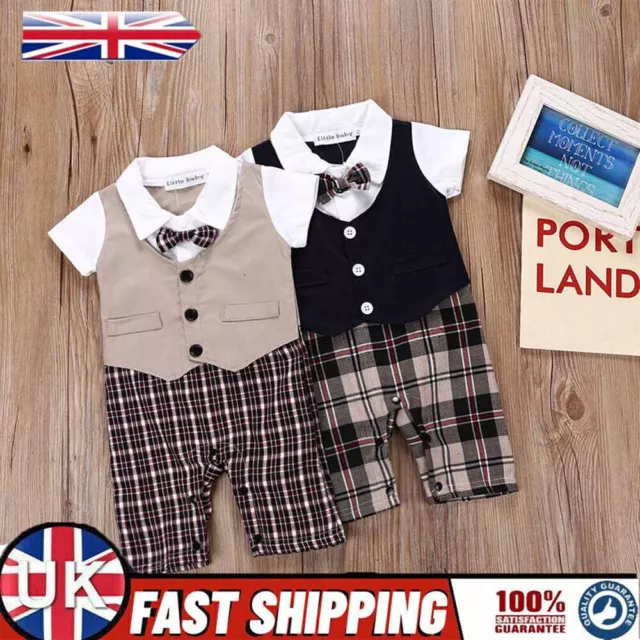 Infant Baby Boys Romper Gentleman Short Sleeve Jumpsuit Bow Tie Party Outfit