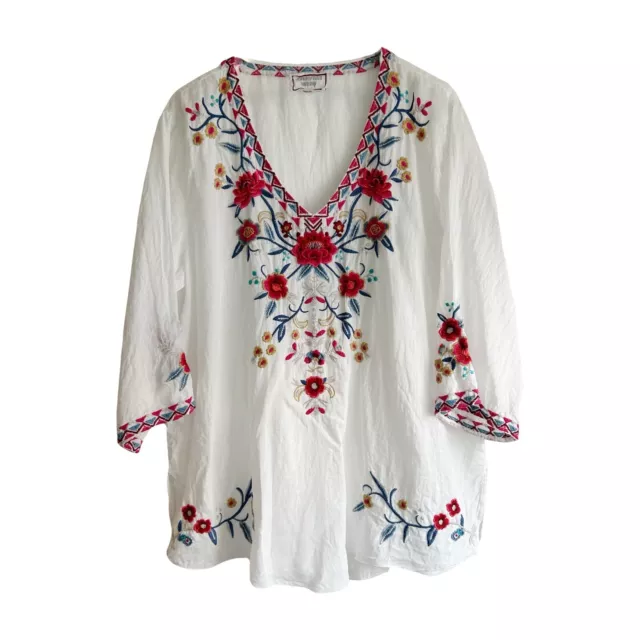 Johnny Was Workshop Embroidered V Neck Tunic Sz XL