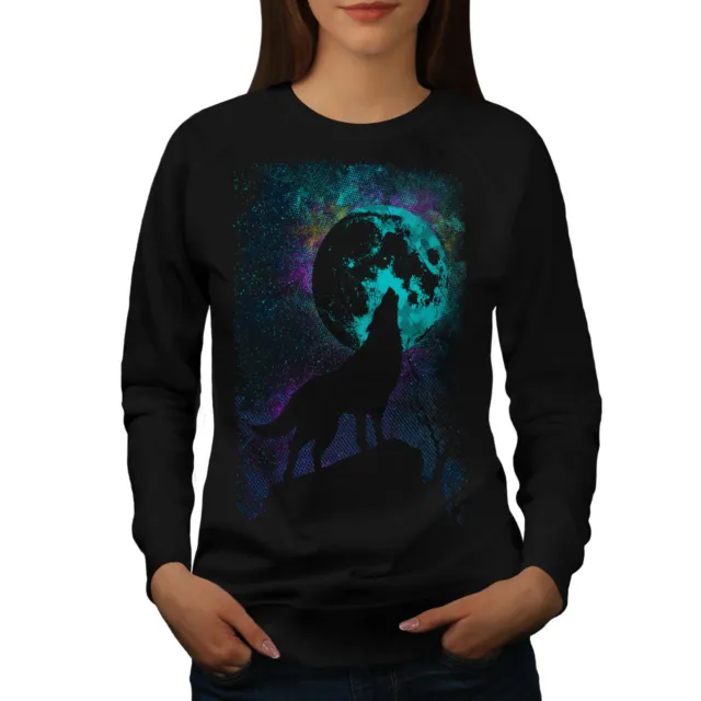 Wellcoda Howling Wolf Pack Womens Sweatshirt, Wild Casual Pullover Jumper