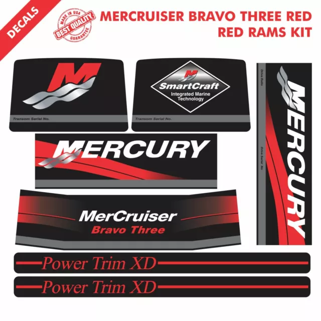 2016 Mercruiser Bravo Three Red Decals Kit Red Rams Sticker Set |63