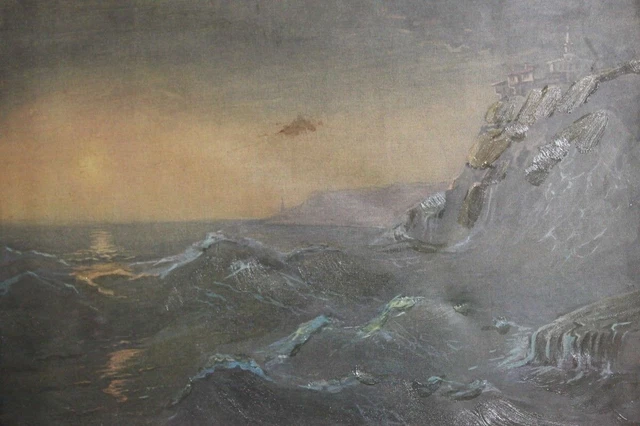 Peinture à l'huile vintage paysage marin paysage mer tempête