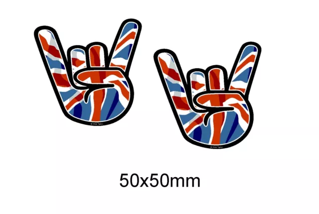 Small Pair Rock on Hand Union Jack British Flag vinyl car sticker decal 50x50mm