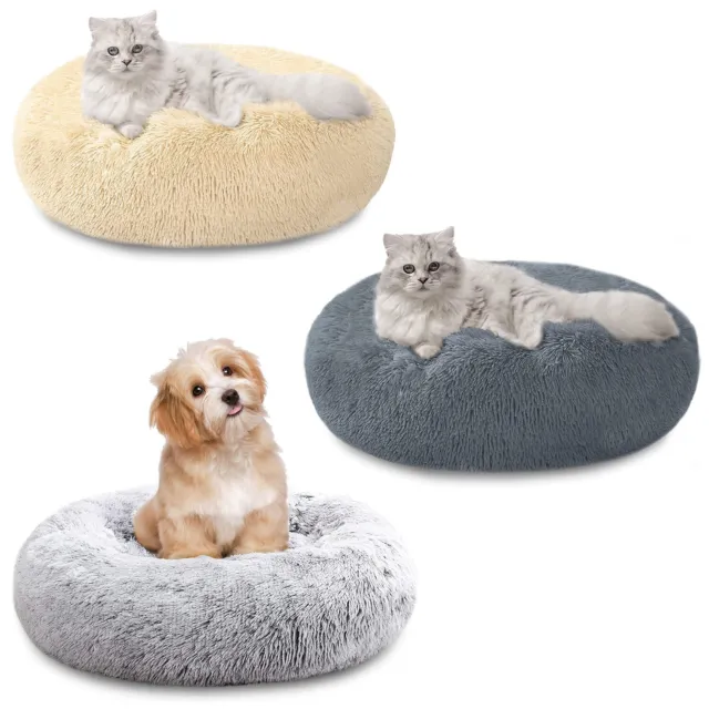 Donut Plush Pet Dog Cat Bed Fluffy Warm Calming Bed Sleeping Kennel Nest