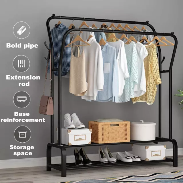 Heavy Duty Double Clothes Rail Hanging Rack Garment Display Stand Shoes Storage 3