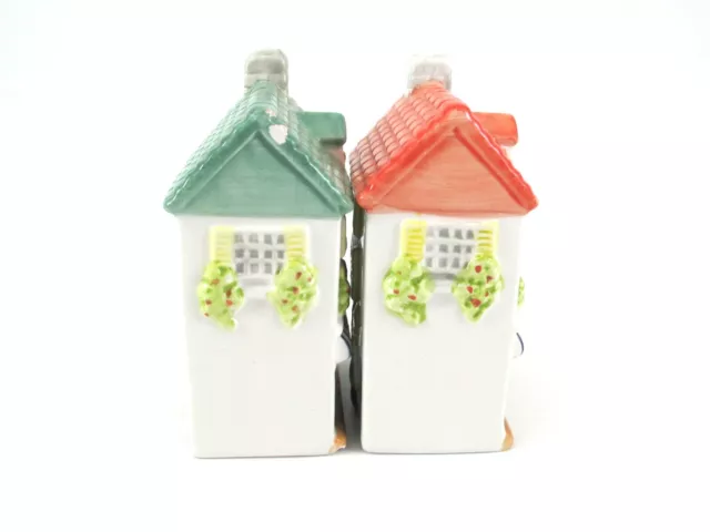 Salt & Pepper Shakers HOUSES with STORE FRONTS Orange Green Roofs 3