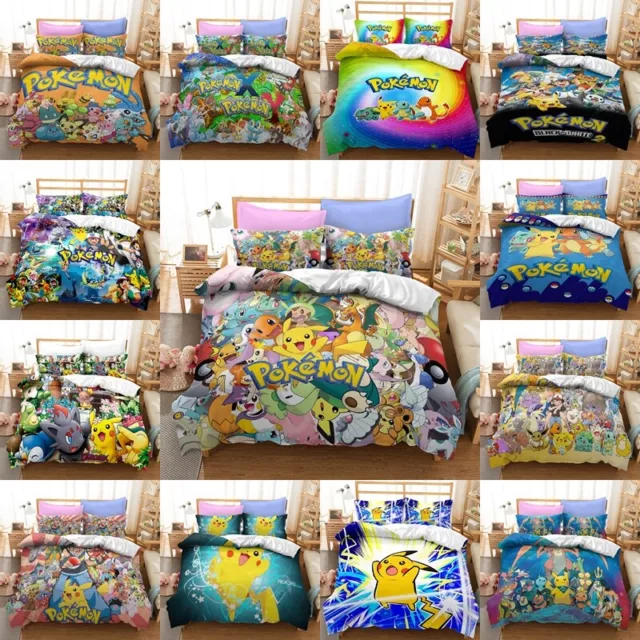 3D Pokemon Pikachu Anime Quilt Duvet Cover Bedding Set Single Double Queen Gifts