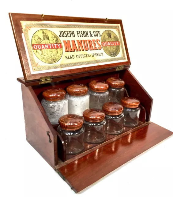 Antique Advertising Joseph Fison & Co Salesmans Example Box With Glass Jars 1900