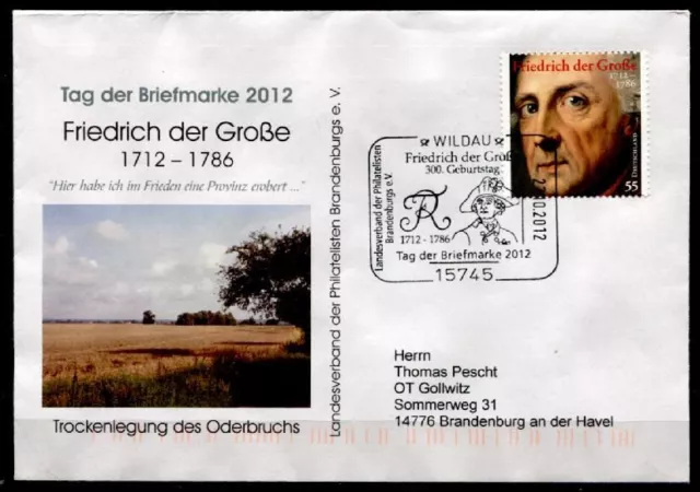 König Friedrich der Große von  Preußen. SoSt-Brief. Wildau. BRD 2012