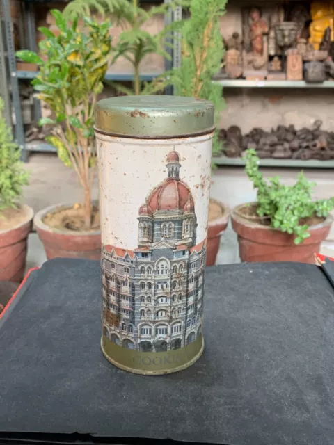 Vintage Old The Taj Mahal Palace Mumbai Customized Cylindrical Litho Tin Box