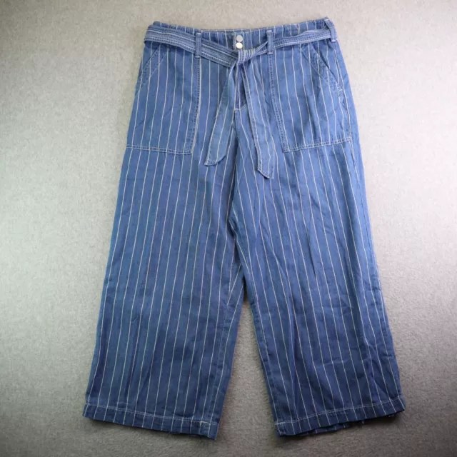 Seven7 Pants Womens 12 Blue Stripe Cropped Wide Leg High Waisted Cotton Lyocell