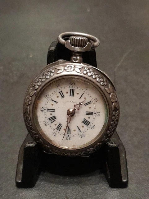 Ancienne Montre Gousset Mécanique En Argent Massif Style Art Nouveau - Pièce De Collection