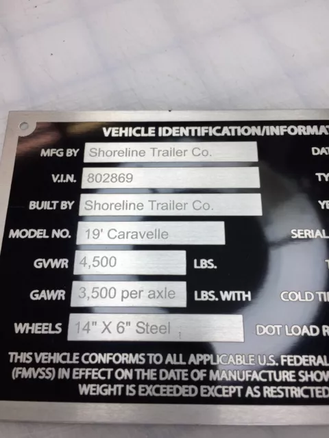  Custom Engraved Vin Tag ID Plate Pre-Engraved Stamped Aluminum  Trailer ID Replacement Tag Vin Plate Serial GVWR Medical Blank Black VIN ID  Plate Data TAG Serial Model Number Identification Tire