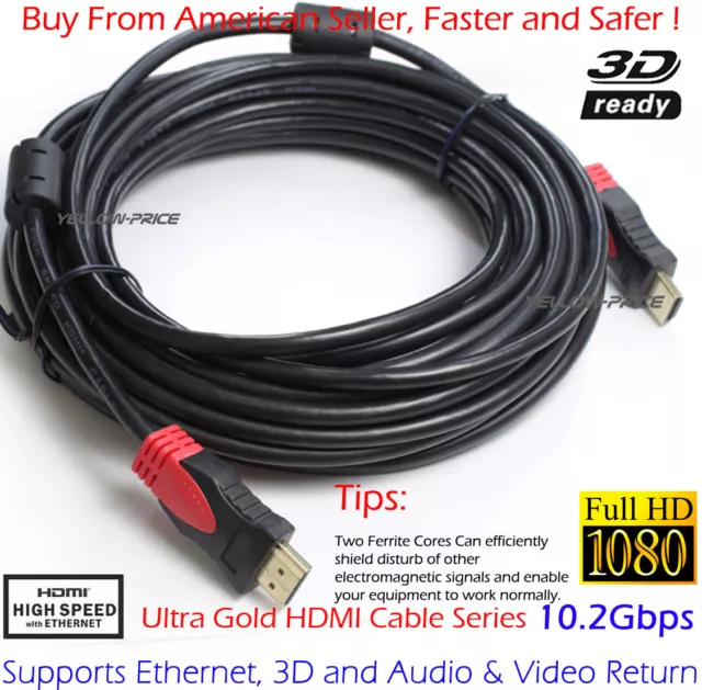 High Speed Ultra HDMI Cable 10FT with Ethernet, Full HD, Supports 4K, 3D, 1080p