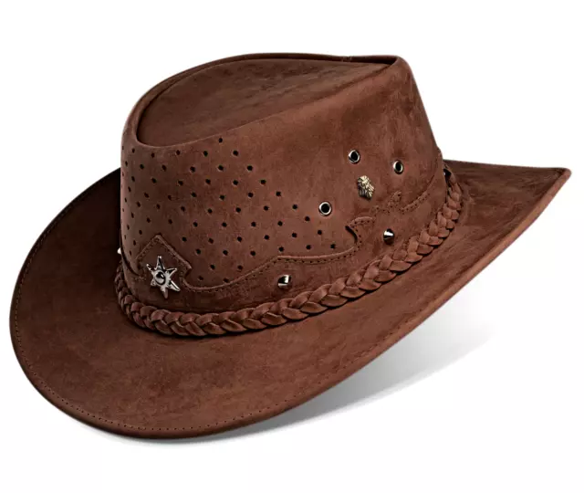 Chapeau en cuir Cowboy Australien Western Bush Style Outback Hommes Dames...