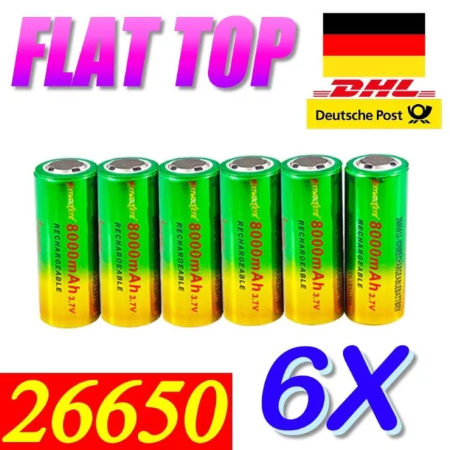 26650 Li-Ion Akku 3,7V 8000mAh Lithium Ionen Hochleistungs Akkus Flach Pluspol