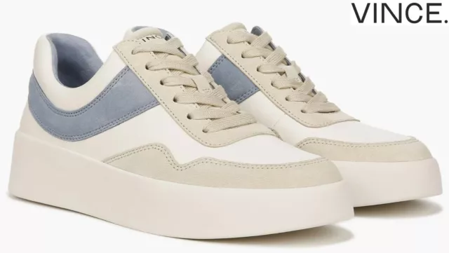 Vince Nib $250 Women Warren Court Milk / Lake Blue Leather Platform Sneaker. 8 M