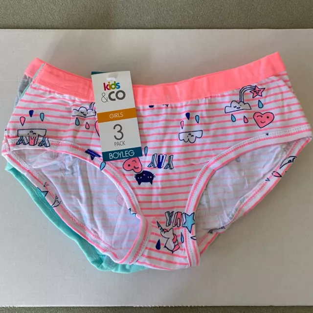 KIDS & CO Girls Boy Leg Briefs Undies YAY 3 Pack  Size 8-10 BNWT