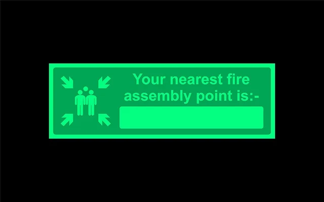 YOUR NEAREST FIRE assembly point is Safety sign - photoluminescent £6. ...