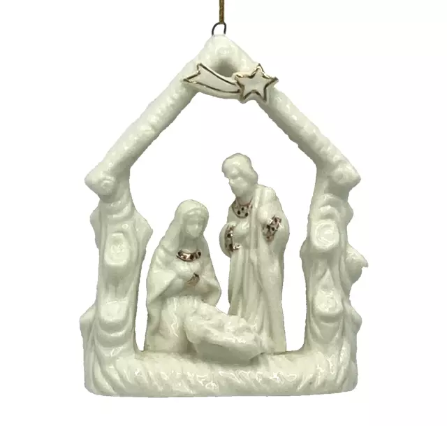 White Porcelain Ceramic Nativity Scene Christmas Ornament Mary, Joseph, & Jesus.