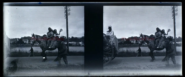 Famille Amateur c1920 Photo NEGATIVE Stereo Plaque de verre PL28L2n1 Vintage 