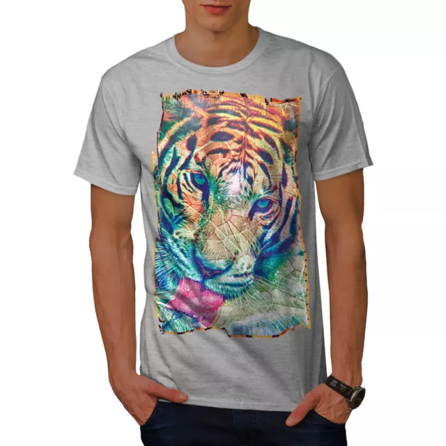 Wellcoda Tiger Psychedelic Mens T-shirt, Animal Graphic Design Printed Tee