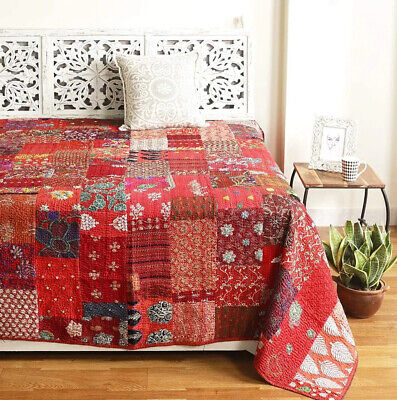 Indian Silk Patola Patchwork Kantha Quilt Bedspreads Throw Blanket  Patola Quilt