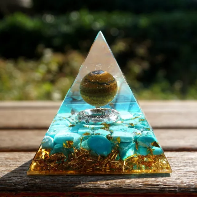 Fantasy magic Tiger's Eye Sphere Turquoise Orgone Crystal Pyramid Orgonite