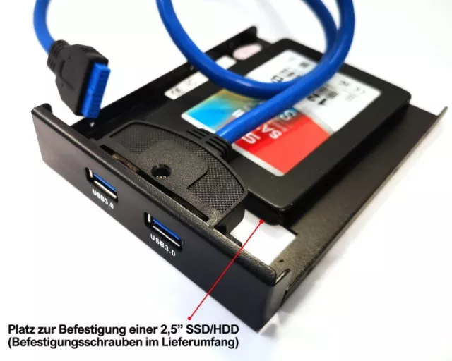 2 Port USB 3.0 HUB 3,5 Zoll intern Superspeed Verteiler Adapter Frontpanel 3,5"