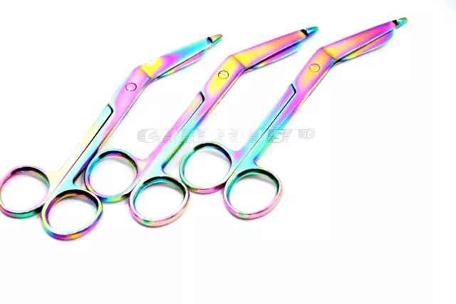 3 Lister Bandage Scissors 5.5" Multi Rainbow Titanium Color Surgical Instruments