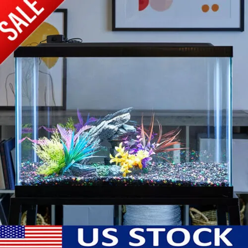 20 Gallon Fish Tank Hood Aquarium Starter Kit with LED Light Water Tank Glass US