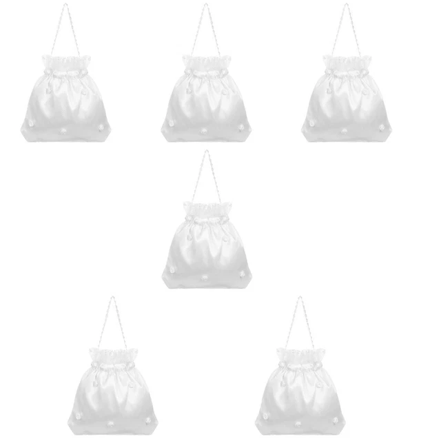 6x Dolly Bag White Professional Bridesmaid Satin Flower Dolly Bag for Party