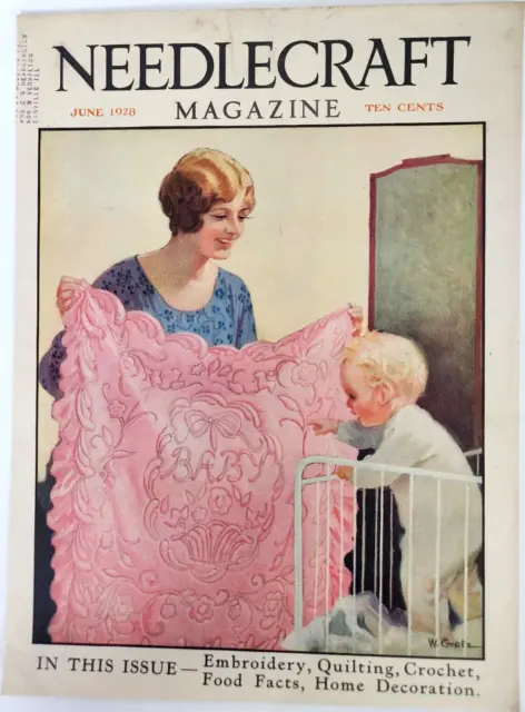 Mother And Child Baby Blanket Vintage 1928 Needlecraft Magazine Cover Only Print