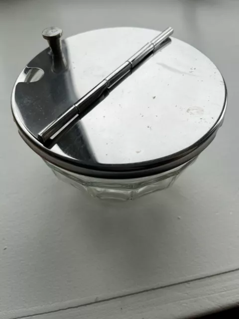 Vintage Glass Diner Style Sugar Bowl w/Stainless Flip Lid