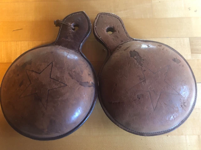 Antique Civil War Era Pair Boat Fender Leather Cork Bumper Star