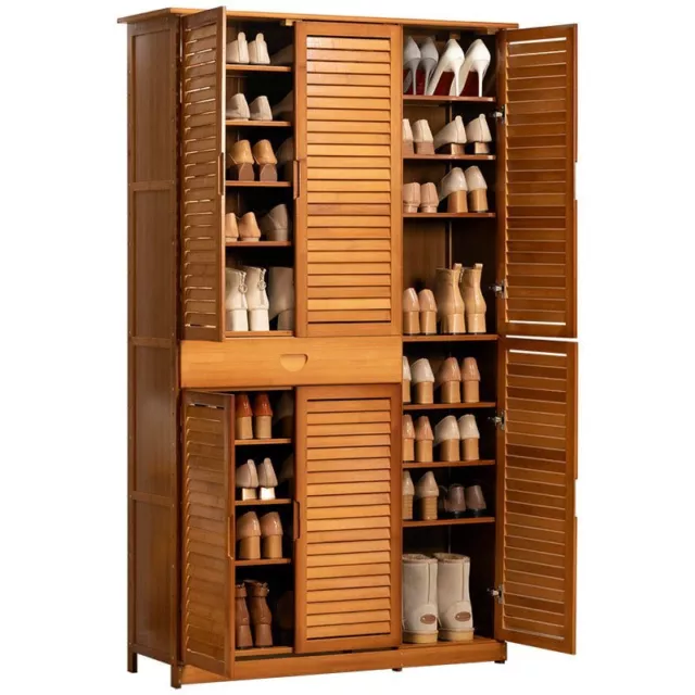 Multi Tier Bamboo Large Capacity Storage Shelf Shoe Rack Cabinet 4/6 Doors + 1 D