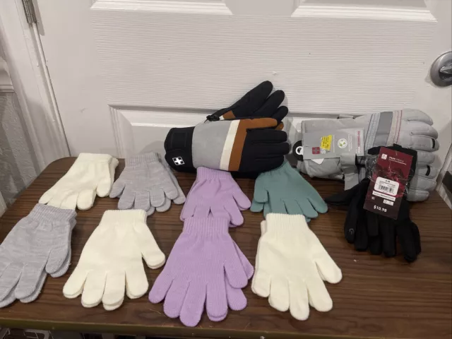 MIX Lot Of 11 Boys Girls Gripper Gloves,Kids Adult Winter Warm Gloves