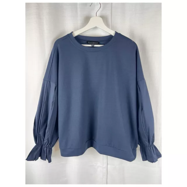 ELOQUII Women's Top Shirt Blouse Long Sleeve Size 18/20 Navy Blue Pullover