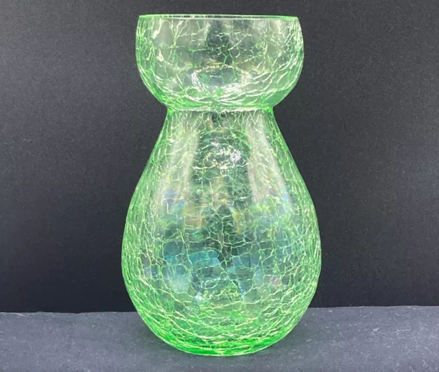 Vintage Green Crackle Glass Vase by Kanawha Hand Blown Studio Art Glass