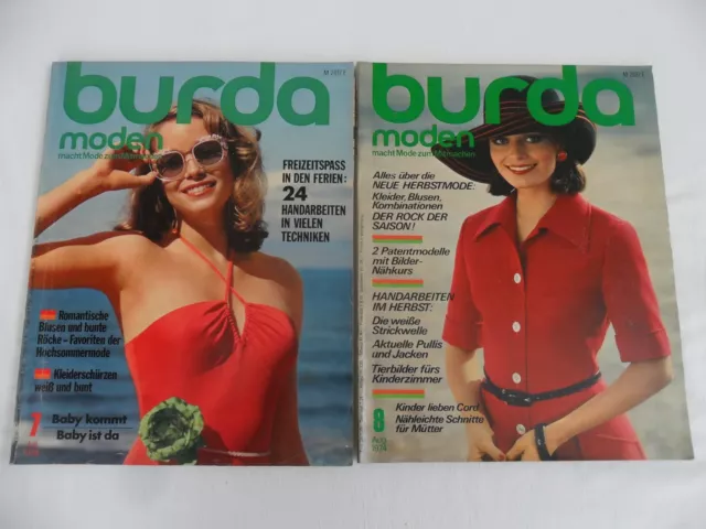 Burda Moden-7/1974-8/1974-komplett-70er Sommer/Herbstmode-Kleider/Blusen-Vintage