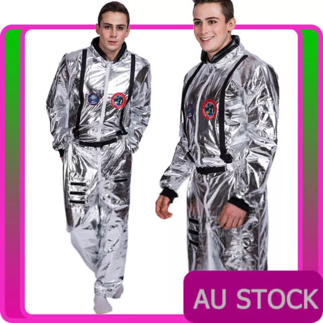 Mens Spaceman Costume Adult Astronaut Fancy Dress Space Man Nasa Outfit Jumpsuit