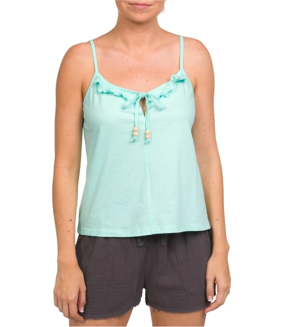 Hurley Womens Ruffled Tank Top, Green, Medium