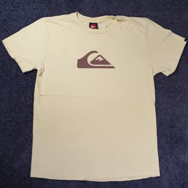 Quiksilver Vintage Graphic Logo Men's Unisex T-Shirt  Size M Cream Brown Y2K