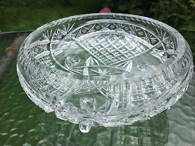 Antique Large cut glass 3 scroll footed fruit bowl Lovely Detail ***
