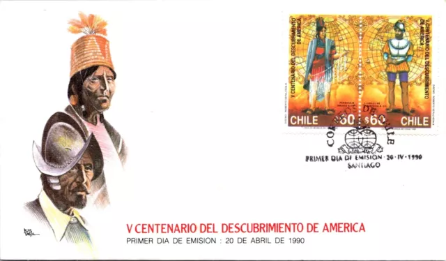 Schallstamps Chile 1990 Cachet Fdc Cover Comm Discovery America Special Canc
