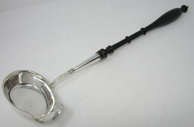 18" Punch Ladle Silver Alloy (Coin or 830) Early 1800's Wood Handle