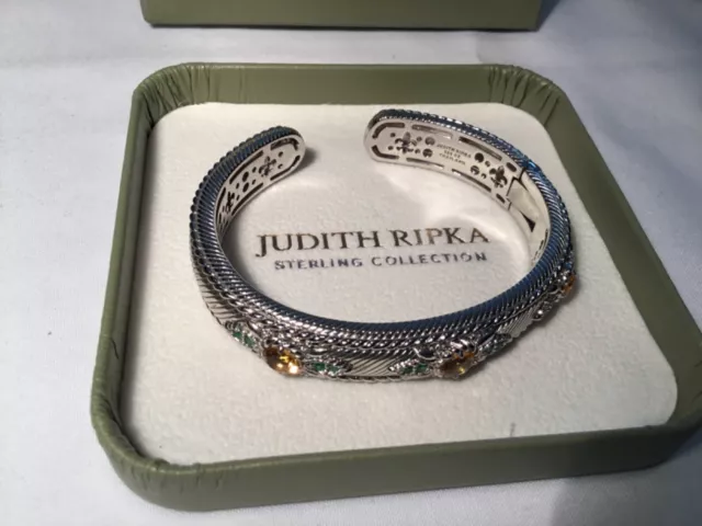 Reserved JUDITH RIPKA  Sterling Silver 2.30 tw Citrine Emerald Bangle Bracelet