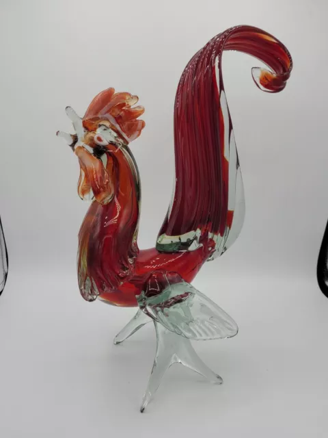 Cristales De Chihuahua Hand Blown Glass Red Rooster 14"