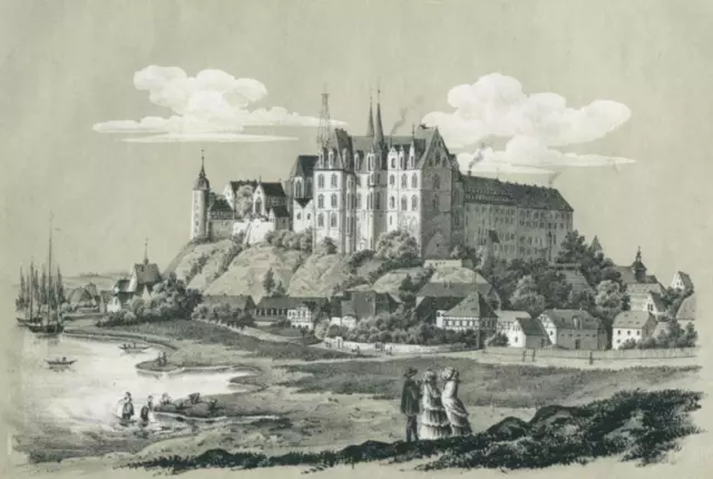 MEIßEN - Ansicht - Albrechtsburg - Lithographie um 1855