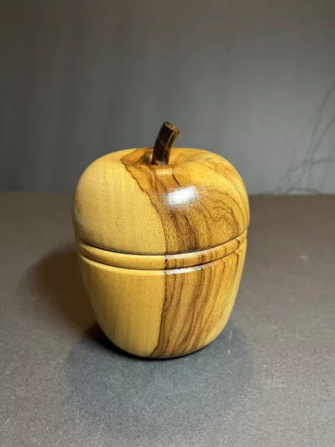 VTG MCM Artisan Crafted Turned Walnut Wood Apple Trinket Box 4.5" Grain 2