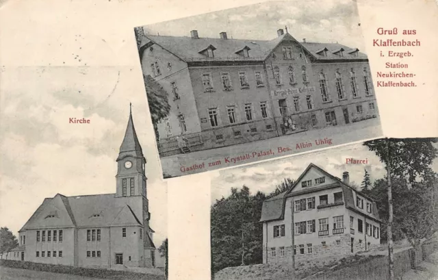 Gruß aus Klaffenbach Erzgebirge mit Gasthof und Kirche Sachsen Postkarte AK 1912
